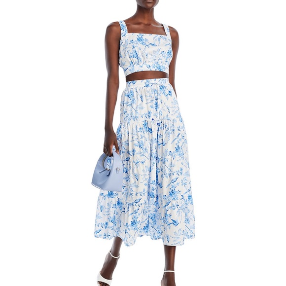 Aqua Skirts Blue And White Matching Set Midi Skirt And Crop Top Poshmark